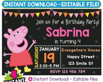 SALE 60% OFF: Peppa Pig Invitation, Peppa Pig Birthday Invitation, Peppa Pig Invitation Instant Download, Peppa Pig Party, Editable Invite