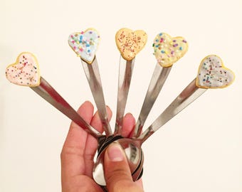 Heart shaped spoon biscuit with a purple glaze