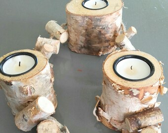 Three candlesticks in Birch wood Center table