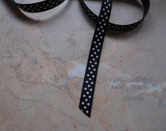 Black 10mm white polka dot grosgrain