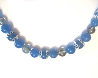 Silver plated, blue agate and rock Crystal Necklace