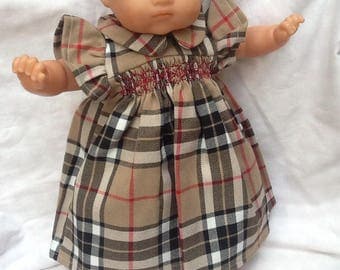 dress has smocked in Brown tartan doll 36 cm