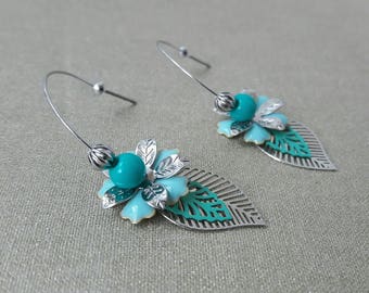Floral spirit blue and Silver earrings