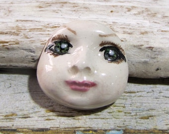 Ceramic cabochon face doll art doll for creating green eyes