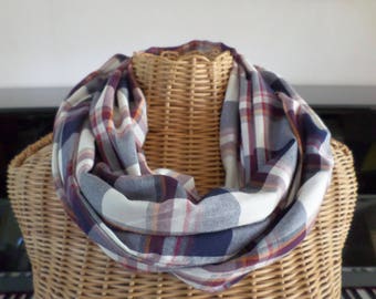 snood blue and white Plaid cotton and polyester