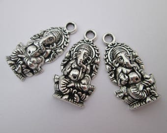 3 breloque éléphant ganesh 27 x 14 mm en métal argenté