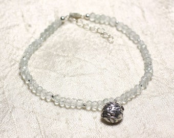 Bracelet 925 sterling silver and Amethyst stone - green Prasiolite faceted rondelles 3mm