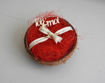 Exotic coconut and sisal wedding ring pillow