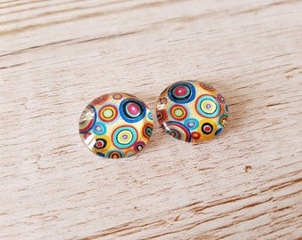 Set of 2 illustrated round cabochon 20 mm