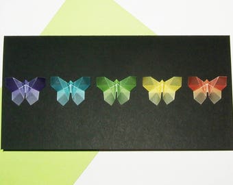 Five butterflies multicolor on black paper card