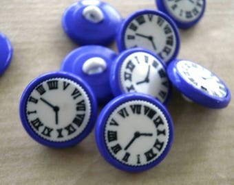 Set of 3 round buttons, clock, violet and white pattern, diameter 15 mm