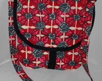 Grey/red/cream floral cotton fabric Messenger handbag