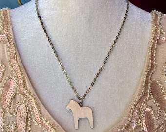 Vintage R. Tennesmed Pewter Dala Horse Pendant/Necklace