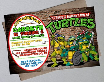 Ninja Turtle Birthday, Ninja Turtle Invitation, Teenage Mutant NinjaTurtle, Ninja Turtle Birthday Invitation