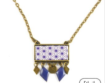 collier papier motif asie bleu