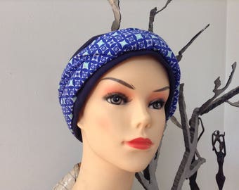 Vintage blue and turquoise Jersey turban headband