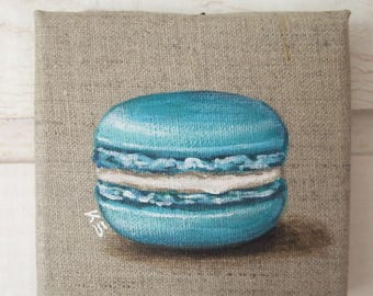 Painting macaroon on linen (turquoise)