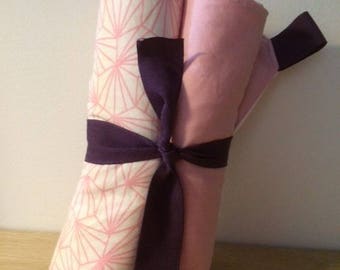 Set of 2 hand towels, pink, white and purple