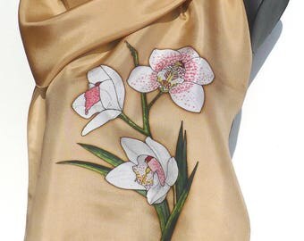 Scarf - silk scarf - handpainted - figurative series - ochre, white, pink