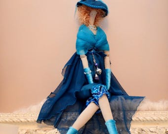 tilda blue Lady, satin, chiffon and sailing inspired cloth doll
