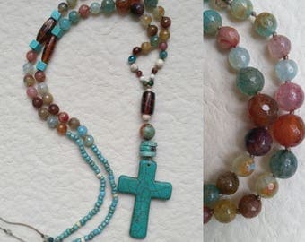 Simple turquoise cross necklace