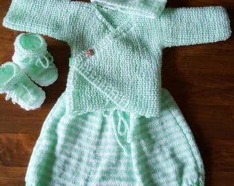 Whole jacket, harem pants, booties and hat size newborn to 1 month