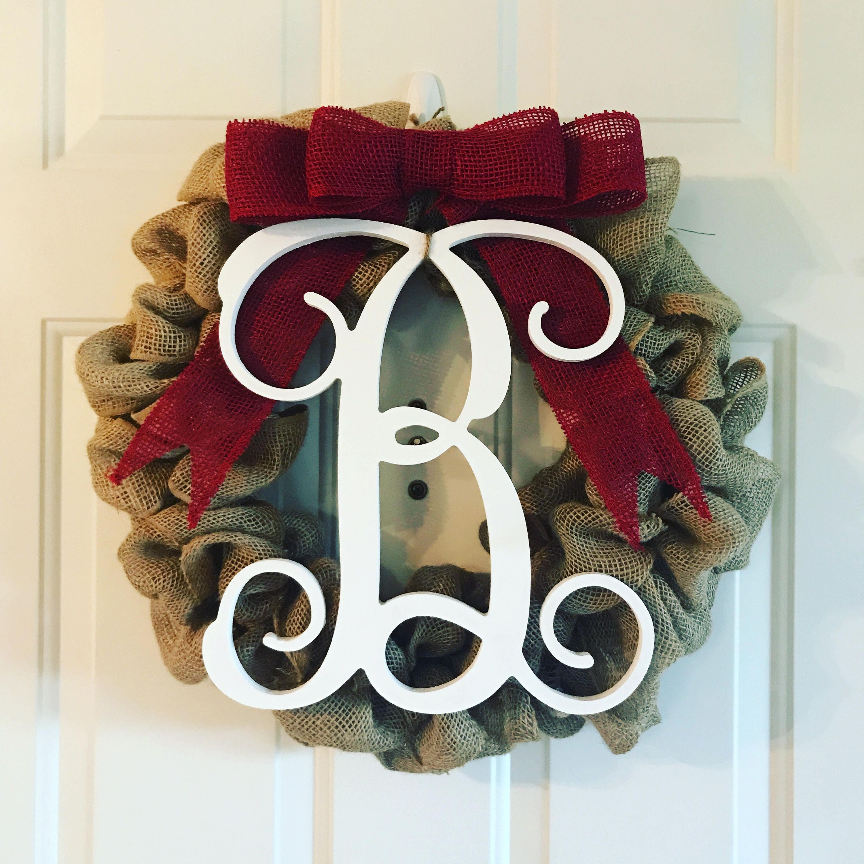 Burlap Monogram Wreath Front Door Wreath Initial Wreath