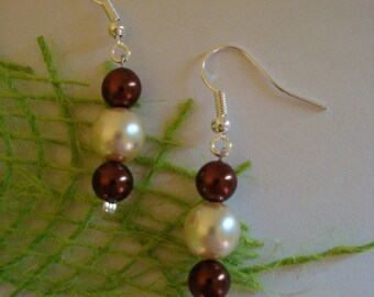 Earrings, Brown and ecru