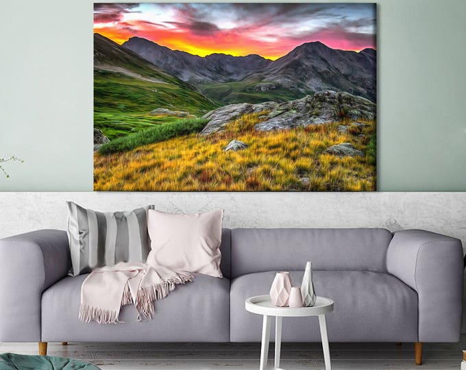 Alpine Sunrise painting, Mountains canvas, Nature poster, Wall Art, Canvas Print, Room decor, Landscape picture, Gift, Gift for her