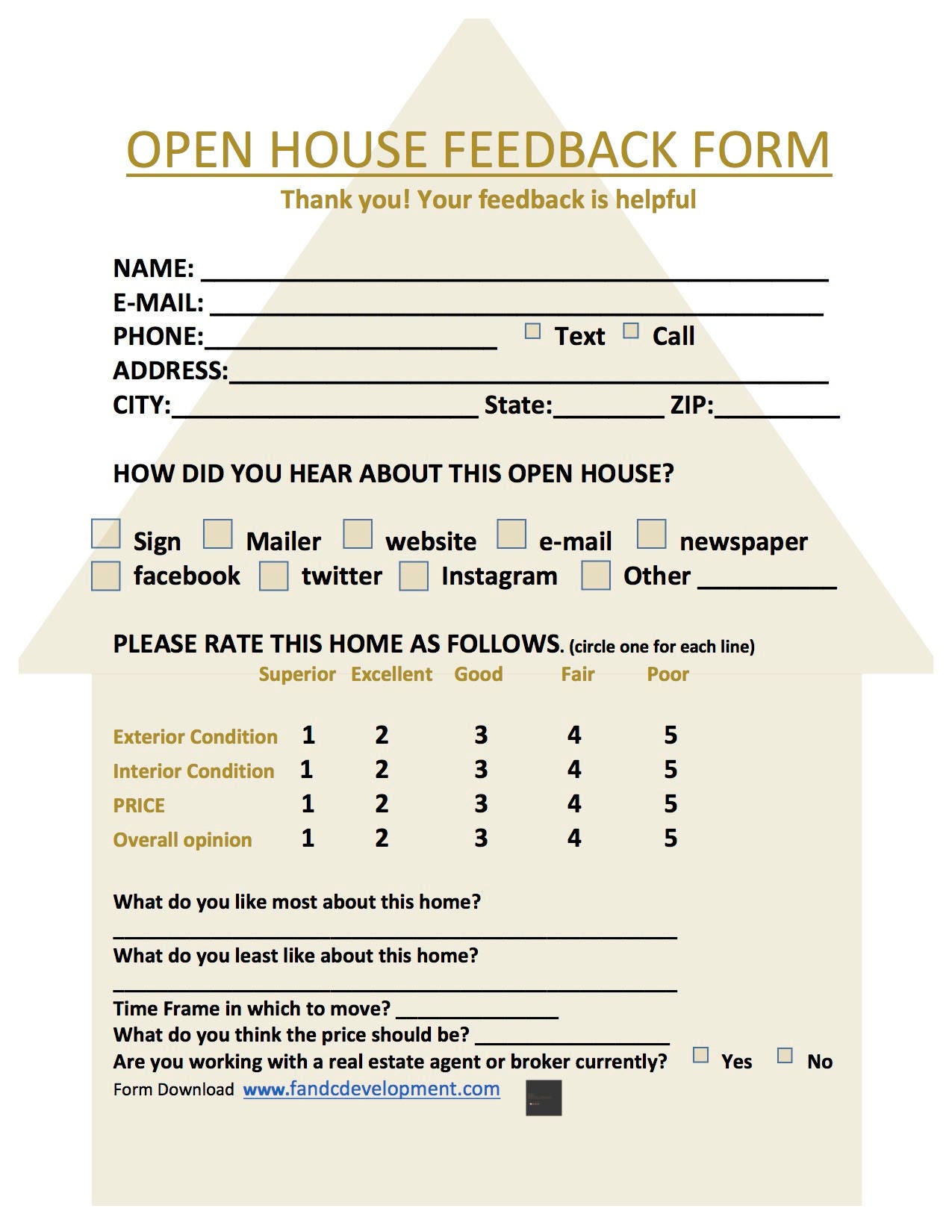 Real estate forms open house feedback form open house sign