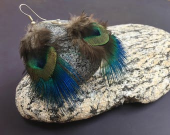 boucles d'oreilles en plumes naturelles