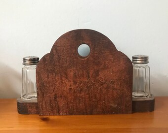 Wooden Napkin Holder With Salt & Pepper Shakers