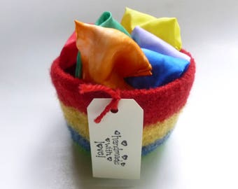 Play silks fairy silks felted bowl set Waldorf inspired Rainbow
