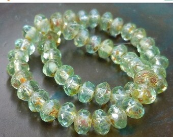 20% Summer SALE NEW Czech Glass Beads 3x5mm Light Aqua Picasso Rondelle 25 (GG - 62)