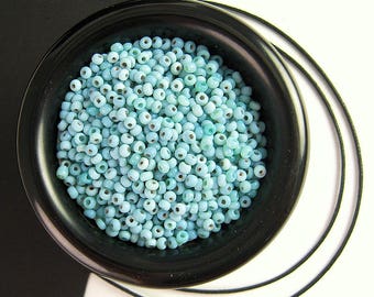 TINY Antique Venetian Blue Seed Beads, 2mm, 11/0, 11 Grams, Tiny Blue, Robins Egg Blue, Opaque Blue, Light Blue Vintage Seedbeads CV80