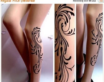 SALE///endsAug22/// xs-s-m DAYDREAM TATTOO gorgeous thigh-high stockings Light Mocha