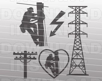 Electrical Lineman SVG File,Electrician SVG File,Lineman SVG-Vector Clip Art-Commercial & Personal Use-Cricut,Cameo,Silhouette,Vinyl,Decal