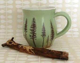 Ceramic Mug - Discounted Second - Ponderosa Pine Trees - Coffee Mug - Large Mug - Hand Thrown Mug