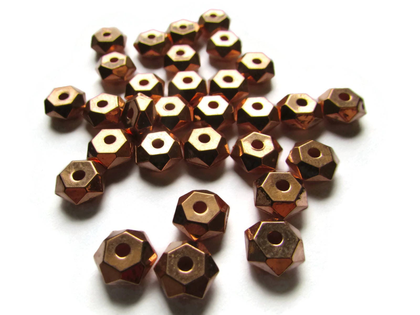 30 8mm Vintage Red Copper Beads Faceted Rondelle Beads Copper Plated