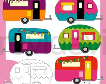 RV Clipart Camper Clip Art Camping Caravan Retro Graphic Bright Colors RV Clipart Camper Clip Art Camping Caravan Retro Graphic Bright Colors