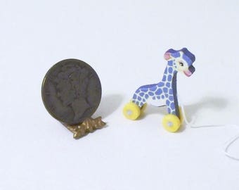 Purple TooTall Giraffe Dollhouse Miniature Pull Toy