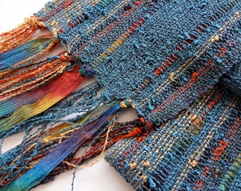 handwoven scarf lightweight in pewter blue