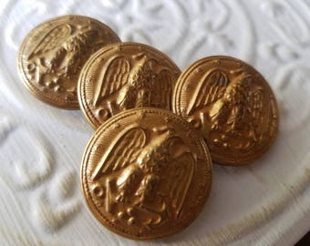 Vintage Buttons , military. eagle crested gold metal, 4 large ( July 585 17)