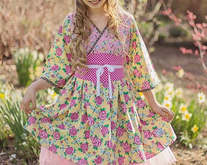 Preteen Dress - Birthday Outfit - Birthday Dress - Girls Kimono Dress - Teen Clothes - Girls Dress - Big Girl Dress - sz 8 to 14 yrs