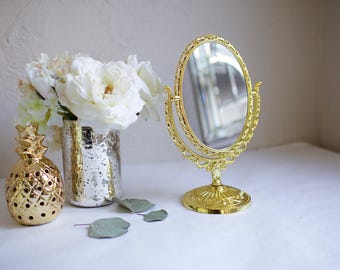 8" x 12.5" Oval Bright Gold Vanity Plastic Mirror. Blank or custom painted wedding sign. Menu, dessert bar, cocktails, instagram, guest book