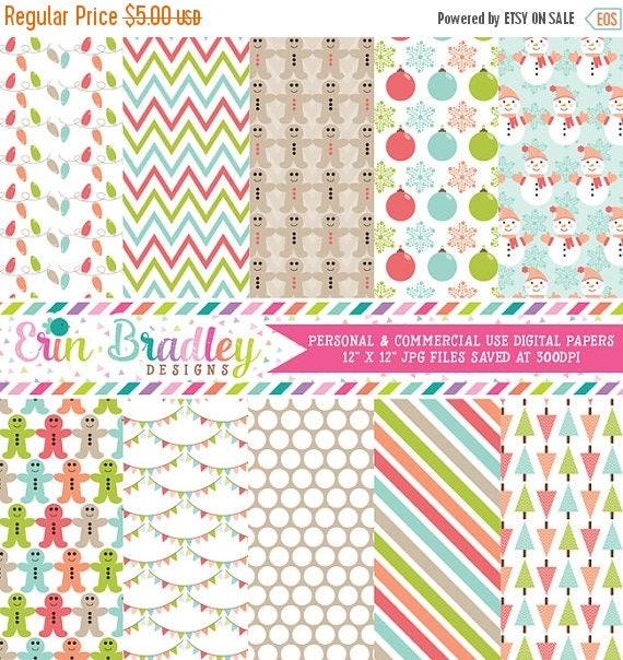 80% OFF SALE Holiday Digital Papers Personal and Commercial Use Christmas Cheer Il_570xn