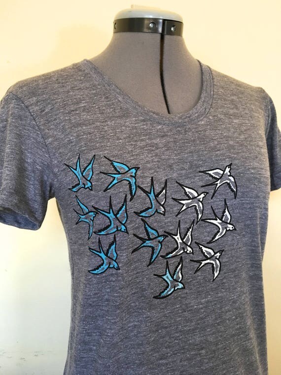 Womens T-Shirt Birds TShirt Swallows Shirt Graphic T Shirt