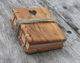 Rustic wood journal small wedding guest book with heart