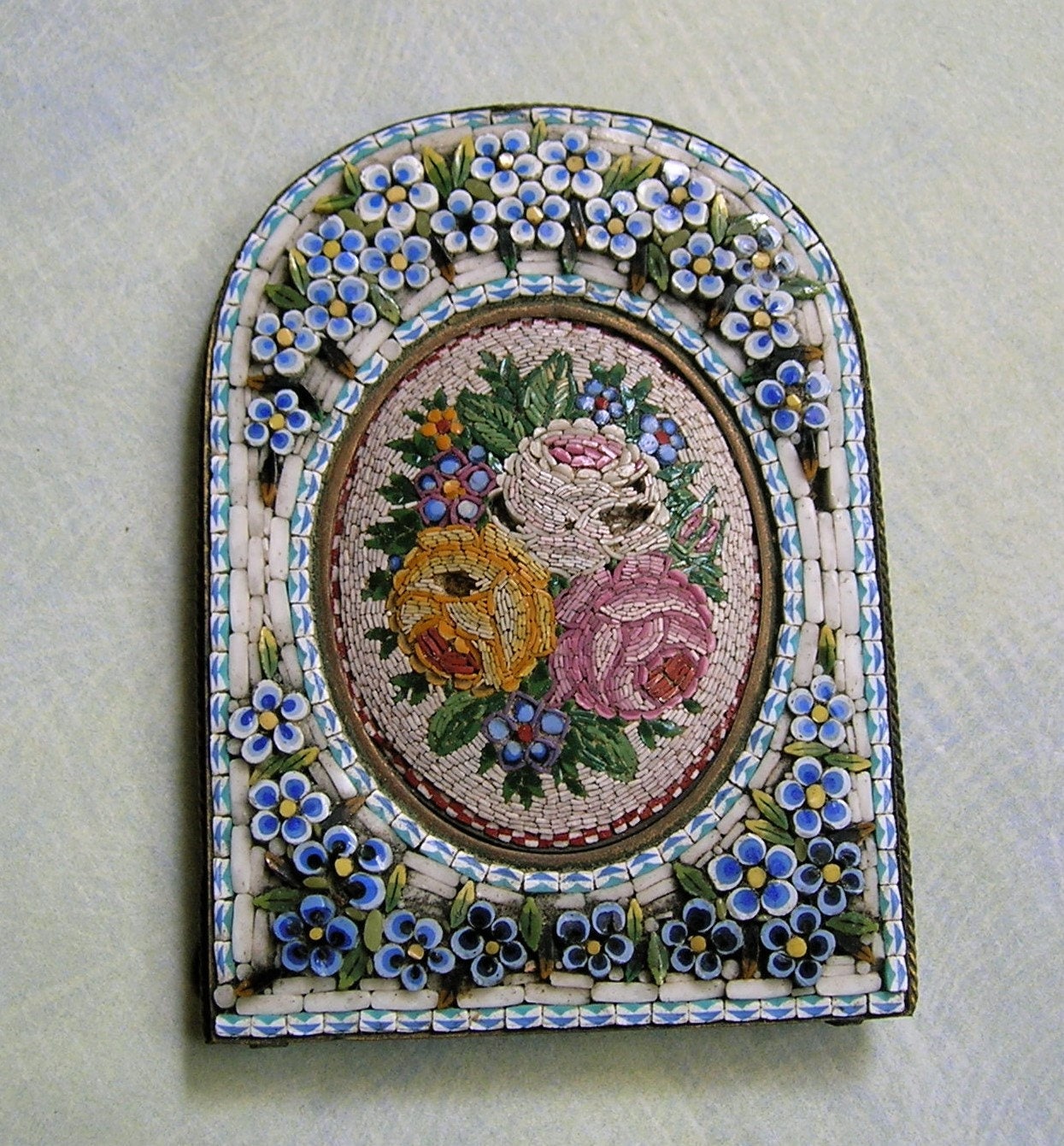 Antique Italian Micro Mosaic Picture Frame With Micro Mosaic