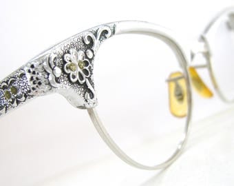 Vintage Cat Eye Eyeglasses Frame Decorative Flower 12kt gf Art Craft